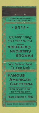 Matchbook Cover - Famous American Cafeteria New York City