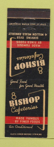 Matchbook Cover - Bishop Cafeterias Des Moines Davenport Waterloo IA Rockford IL