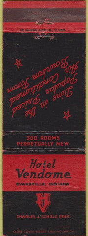 Matchbook Cover - Hotel Vendome Evansville IN