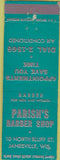 Matchbook Cover - Parish's Barber Shop Janesville WI