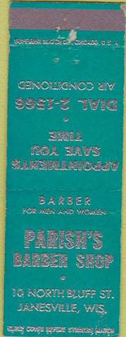 Matchbook Cover - Parish's Barber Shop Janesville WI