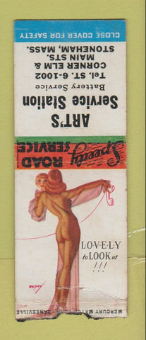 Matchbook Cover - Art's Service oil gas Stoneham MA pinup BOBTAIL