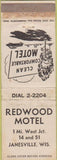 Matchbook Cover - Redwood Motel Janesville WI WORN