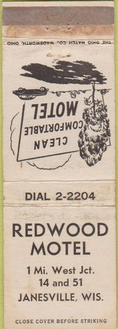 Matchbook Cover - Redwood Motel Janesville WI WORN
