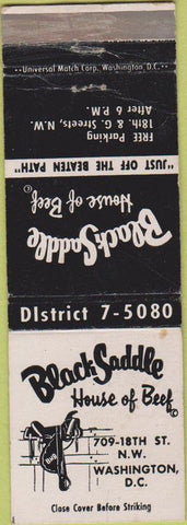 Matchbook Cover - Black Saddle House of Beef Washington DC CREASE