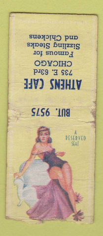 Matchbook Cover - Athens Cafe Chicago IL pinup girlie WORN BOBTAIL