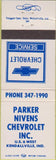 Matchbook Cover - Parker Nivens Chevrolet Kendallville IN