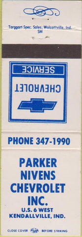Matchbook Cover - Parker Nivens Chevrolet Kendallville IN