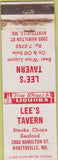 Matchbook Cover - Lee's Tavern Hyattsville MD WORN