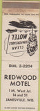 Matchbook Cover - Redwood Motel Janesville WI WEAR
