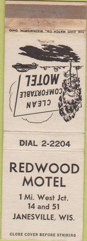 Matchbook Cover - Redwood Motel Janesville WI WEAR