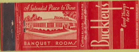 Matchbook Cover - Buckley's Restaurant Cumberland IN