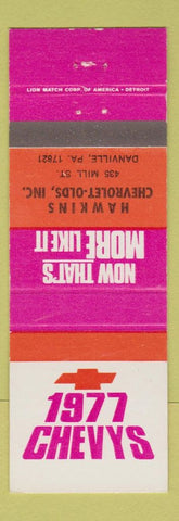 Matchbook Cover - 1977 Chevrolet Danville PA Hawkins Oldsmobile