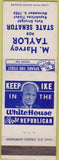 Matchbook Cover - M Harvey Taylor State Senate PA? Eisenhower Ike