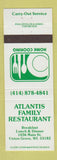 Matchbook Cover - Atlantis Family Restaurant Union Grove WI