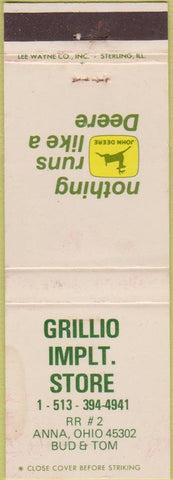 Matchbook Cover - Grillo Implement Anna OH John Deere Tractors
