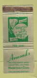 Matchbook Cover - Armond's Restaurant Watertown CT WORN 30 Strike