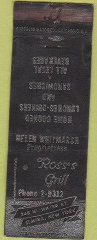 Matchbook Cover - Ross's Grill Elmira NY WORN