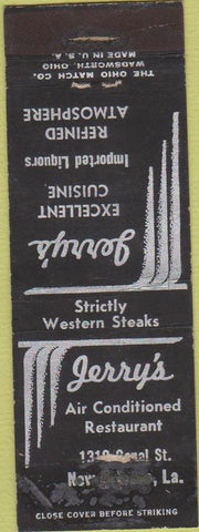 Matchbook Cover - Jerry's Restaurant New Orleans LA POOR