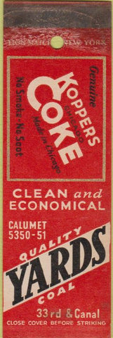 Matchbook Cover - Koppers Coke Coal Chicago IL SAMPLE WORN