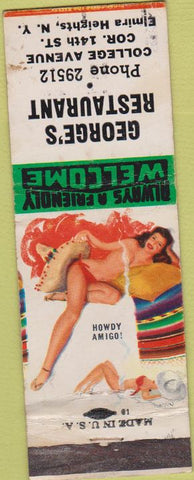 Matchbook Cover - George's Restaurant Elmira Heights NY pinup WORN