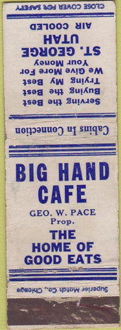 Matchbook Cover - Big Hand Cafe St George UT WORN