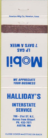Matchbook Cover - Halliday's Mobil oil gas Austin MN