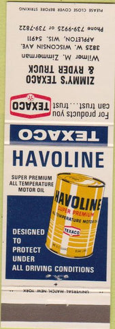 Matchbook Cover - Havoline Texaco oil gas Appleton WI