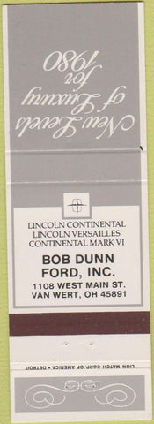 Matchbook Cover - Bob Dunn Ford Van Wert OH 1980