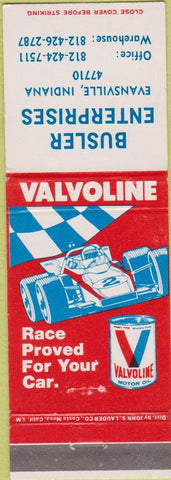 Matchbook Cover - Valvoline oil gas Susler Evansville IN