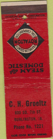 Matchbook Cover - Fralkin County Royalton Coal Burlington IA
