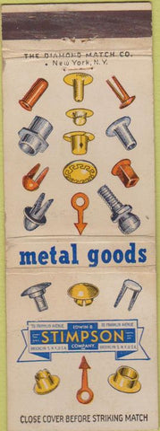 Matchbook Cover - Stimpson  Metal Goods screws rivets washers
