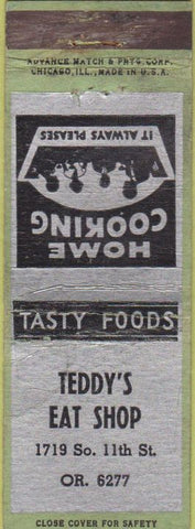 Matchbook Cover - Teddy's Eat Shop NO TOWN Advance