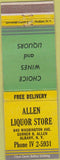Matchbook Cover - Allen Liquor Store Albany NY