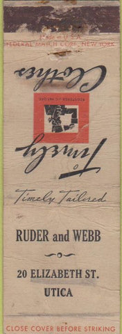 Matchbook Cover - Timely Clothes Mens Utica NY POOR federal