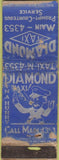 Matchbook Cover - Diamond Taxi Service NO TOWN POOR