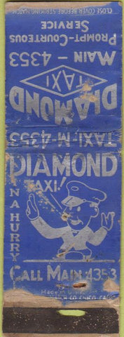 Matchbook Cover - Diamond Taxi Service NO TOWN POOR