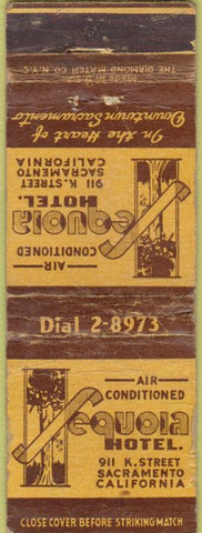 Matchbook Cover - Sequoia Hotel Sacramento CA POOR