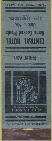 Matchbook Cover - Central Hotel Union MO local manumark luggage WORN