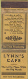 Matchbook Cover - Lynn's Cafe NO TOWN WORN