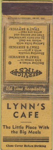 Matchbook Cover - Lynn's Cafe NO TOWN WORN