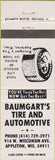 Matchbook Cover - Baumgart's Tire Auto Appleton WI