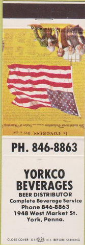Matchbook Cover - Yorkco Beverages Beer Distributor York PA