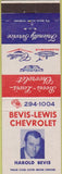 Matchbook Cover - Bevis Lewis Chevrolet Oldsmobiel Cadillac Key West FL