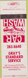 Matchbook Cover - Gray's Standard oil gas International Falls MN