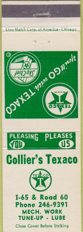 Matchbook Cover - Texaco oil gas Collier's no town