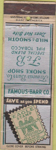 Matchbook Cover - Barr Smoke Shop Eagle Stamps CREASE