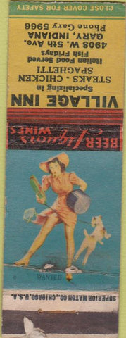 Matchbook Cover - Village Inn Gary IN pinup Fish Fry WORN