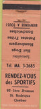 Matchbook Cover - Rendez-vous des Sportifs Quebec Canada hot dogs