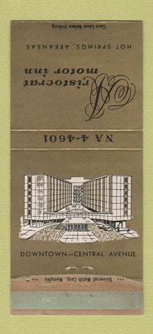 Matchbook Cover - Aristocrat Motor Inn Hot Springs AR WORN 30 Strike